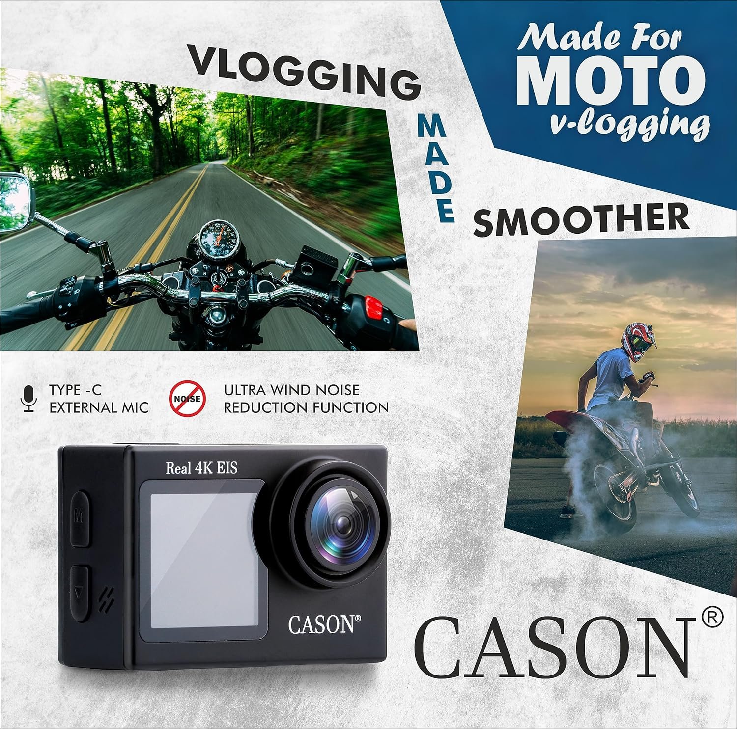 CASON CS6 5k 30Fps Action Camera, 4K Helmet Camera for Bike (Typc C) with EIS+Gyro,Anti Shake for Bike Helmet Camera, Touch Screen, 2 x 1350 mAh Battery and Many Extra Accessories (Black) - Image 2