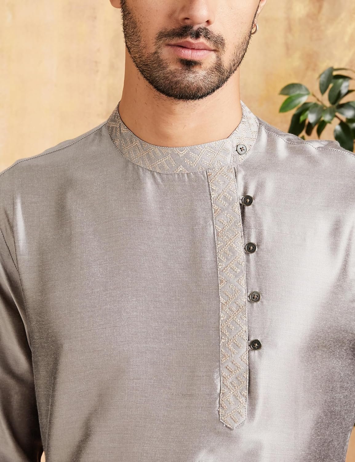 Amazon Brand - Symbol Men's Rayon Solid Festive Embellished Long Kurta (Regular Fit) - Image 4