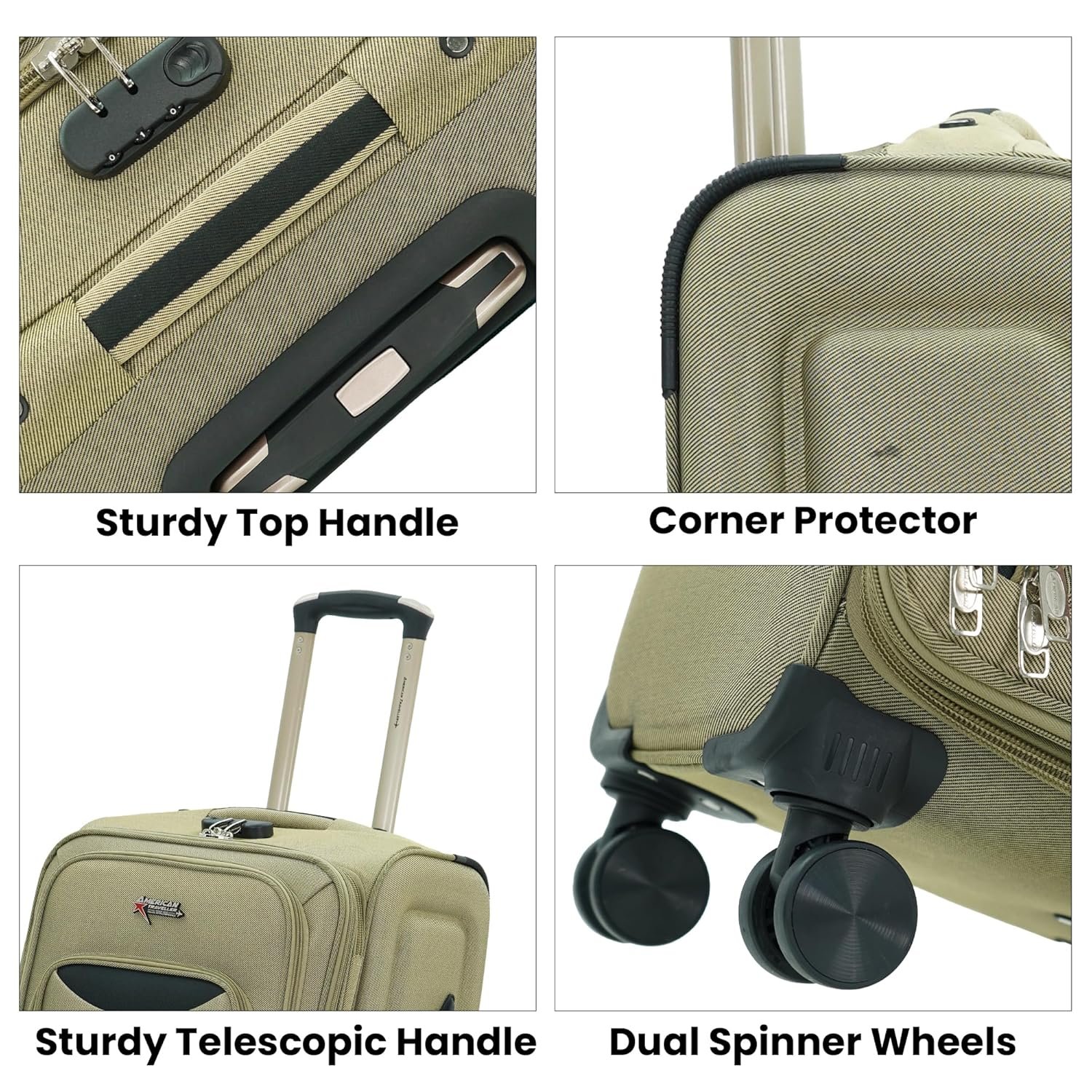 AMERICAN TRAVELLER Tourissem Bossed Trolley Bags Set of 3 – Cabin, Medium, Large | Travel Suitcase Luggage | 18% Expandable | 360 Dual Disc Spinner Wheels | Lock & Telescopic Handle (3, Beige) - Image 2
