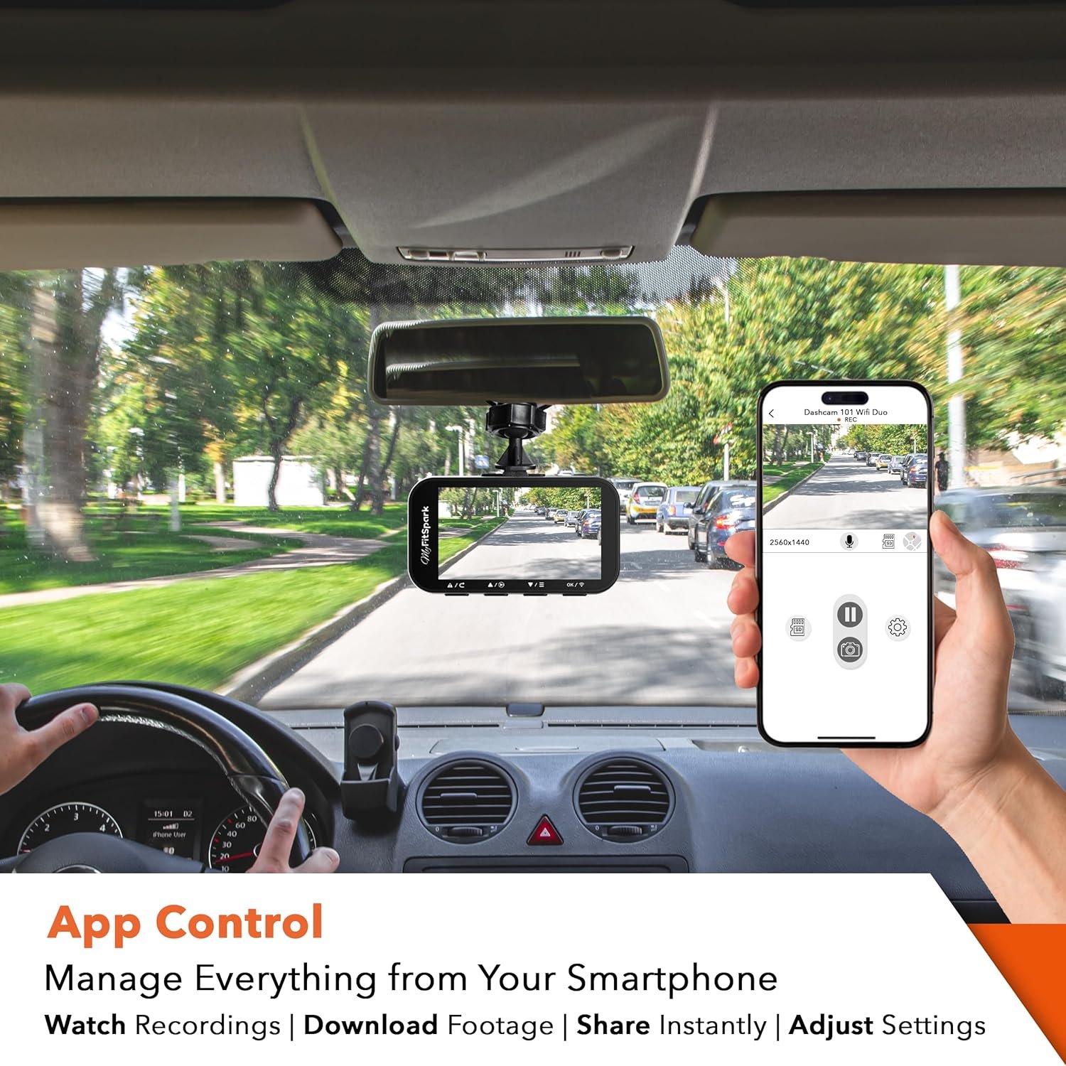 FitSpark DC-101 WiFi Duo 4MP Real 2K Dual Channel Dash Camera | No.1 Novatek AI Chipset | High Definition 2.7" IPS TrueColors Display | Super Night Vision - Image 7