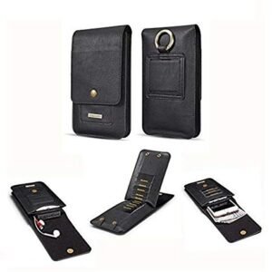 Genuine Leather Royal Double Mobile Pouch Belt Clip Cases Waist Bag Pack for OnePlus Nord CE5 – Black (2 Pocket for 6.5 inch and 5.5 inch Mobile)