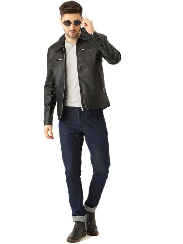 Leather Retail Men's Black Solid Jacket - Image 4