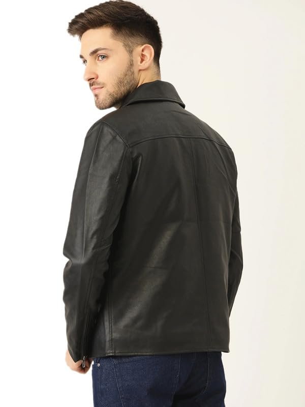 Leather Retail Men's Black Solid Jacket - Image 2