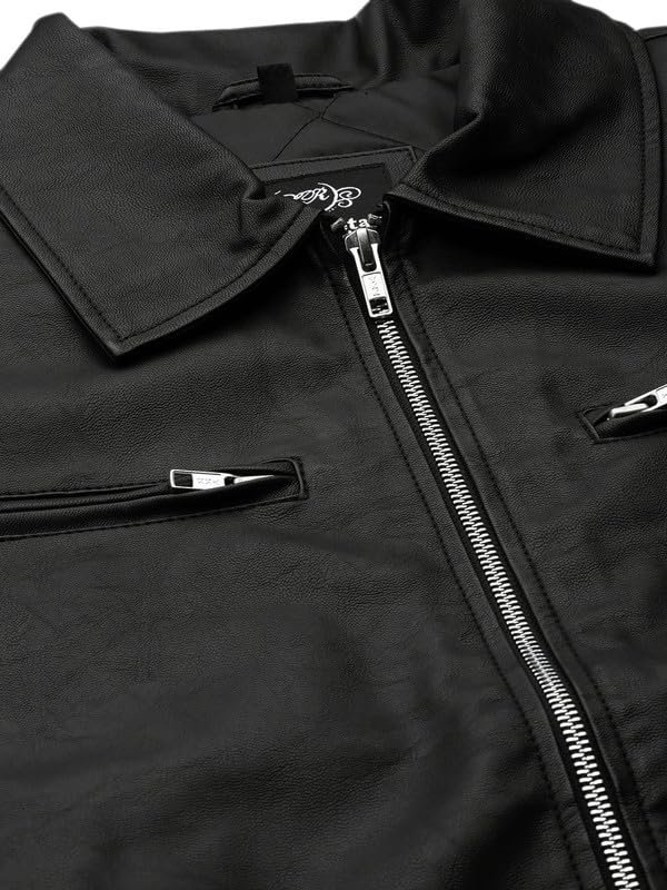 Leather Retail Men's Black Solid Jacket - Image 5