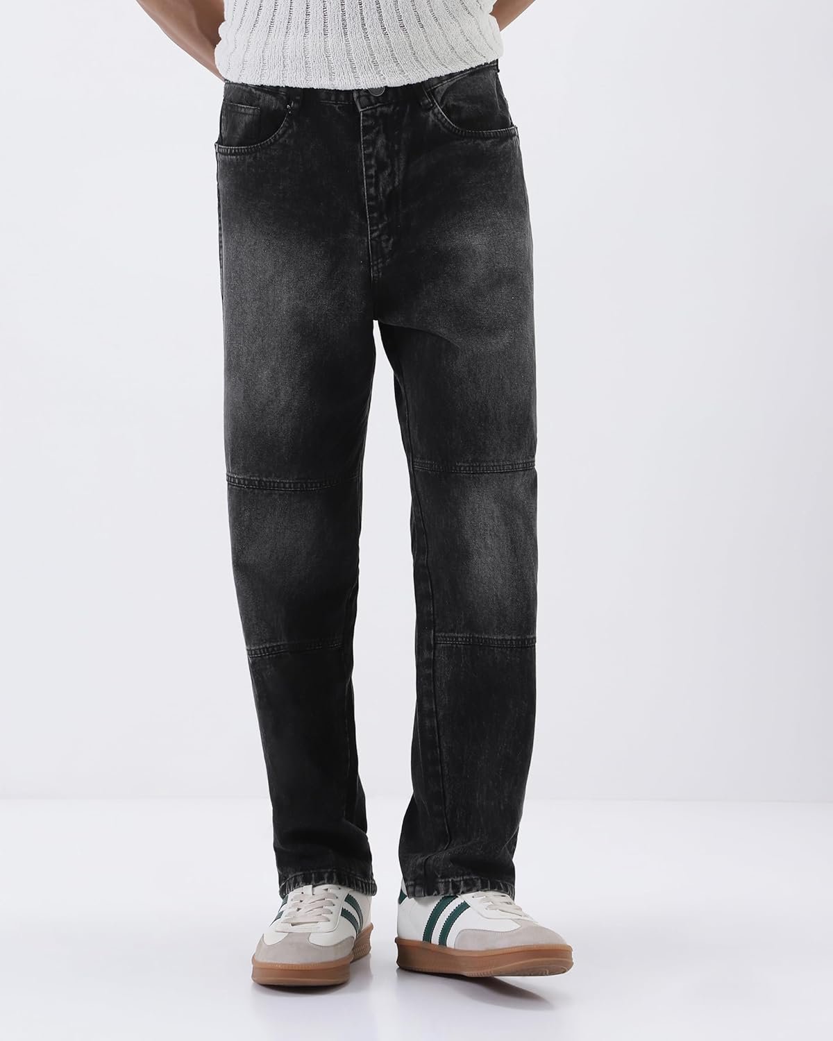 Urbano Fashion Men's Loose Baggy Fit Cut and Sew Panelled Jeans Non-Stretchable - Image 2