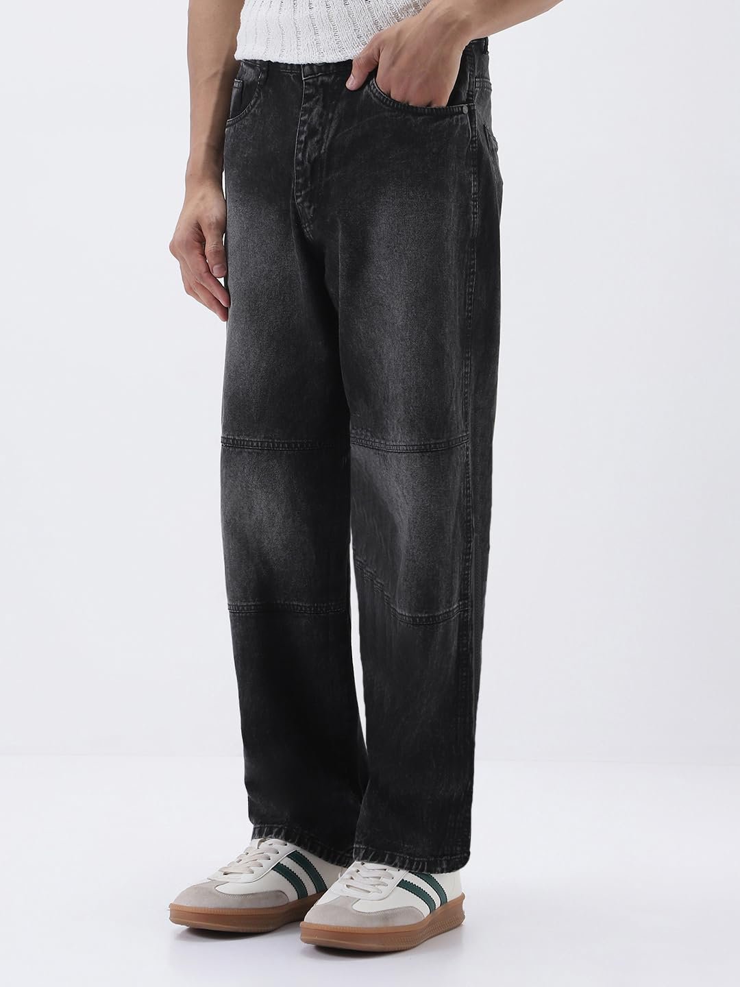 Urbano Fashion Men's Loose Baggy Fit Cut and Sew Panelled Jeans Non-Stretchable - Image 3