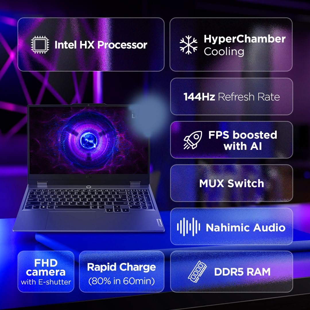 Lenovo LOQ 2024, Intel Core i5-13450HX, 13th Gen, NVIDIA RTX 4050-6GB, 16GB RAM, 512GB SSD, FHD 144Hz, 15.6"/39.6cm, Windows 11, Office Home 2024, Grey, 2.4Kg, 83DV018JIN, 1Yr ADP Free Gaming Laptop - Image 2