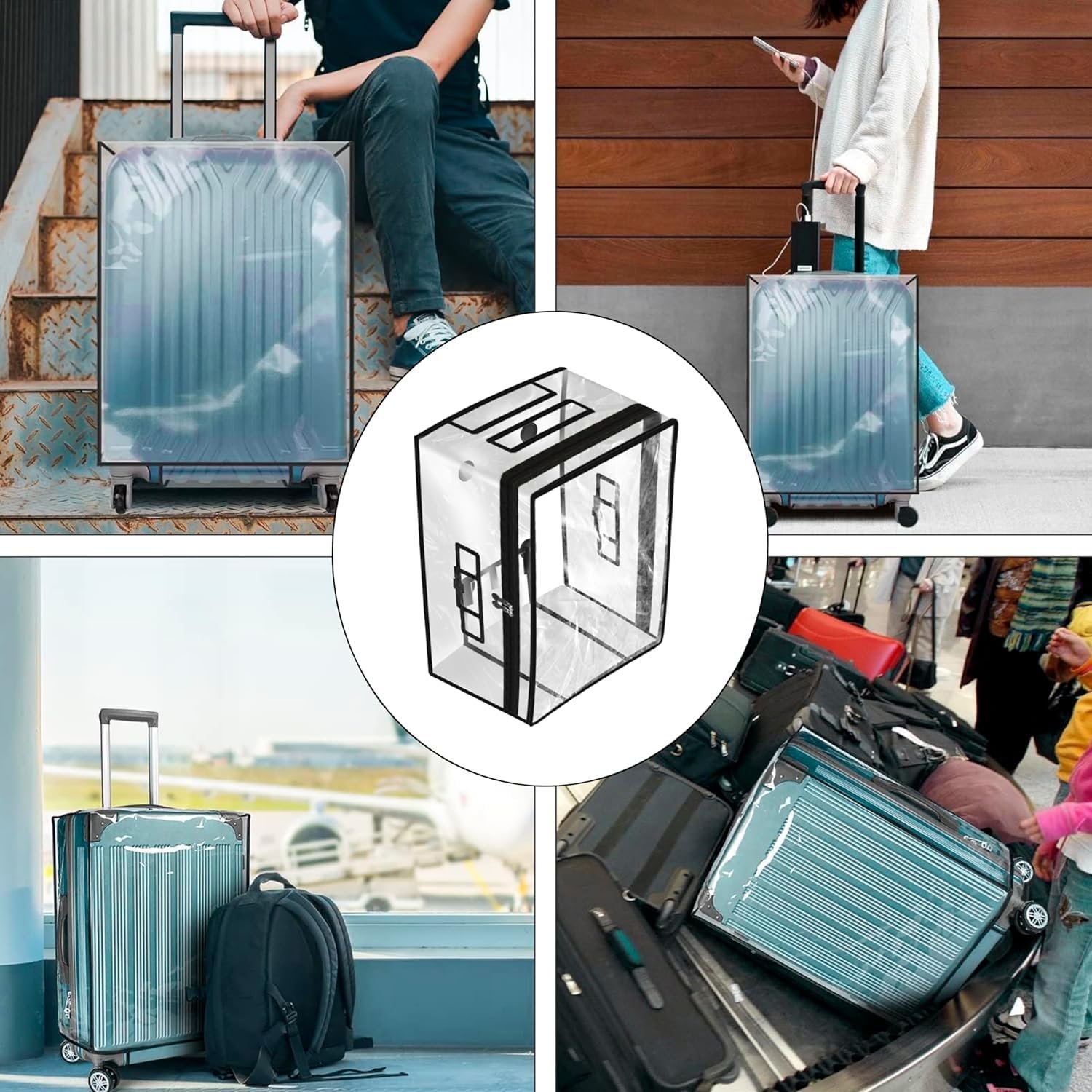 PVC Zippered Clear PVC Suitcase Covers Protectors, Soft Side Waterproof Dustproof 8 Spinner Wheel Suitcase Covers Case for Wheeled Luggage Trolley Protective Covers (Small) - Image 6