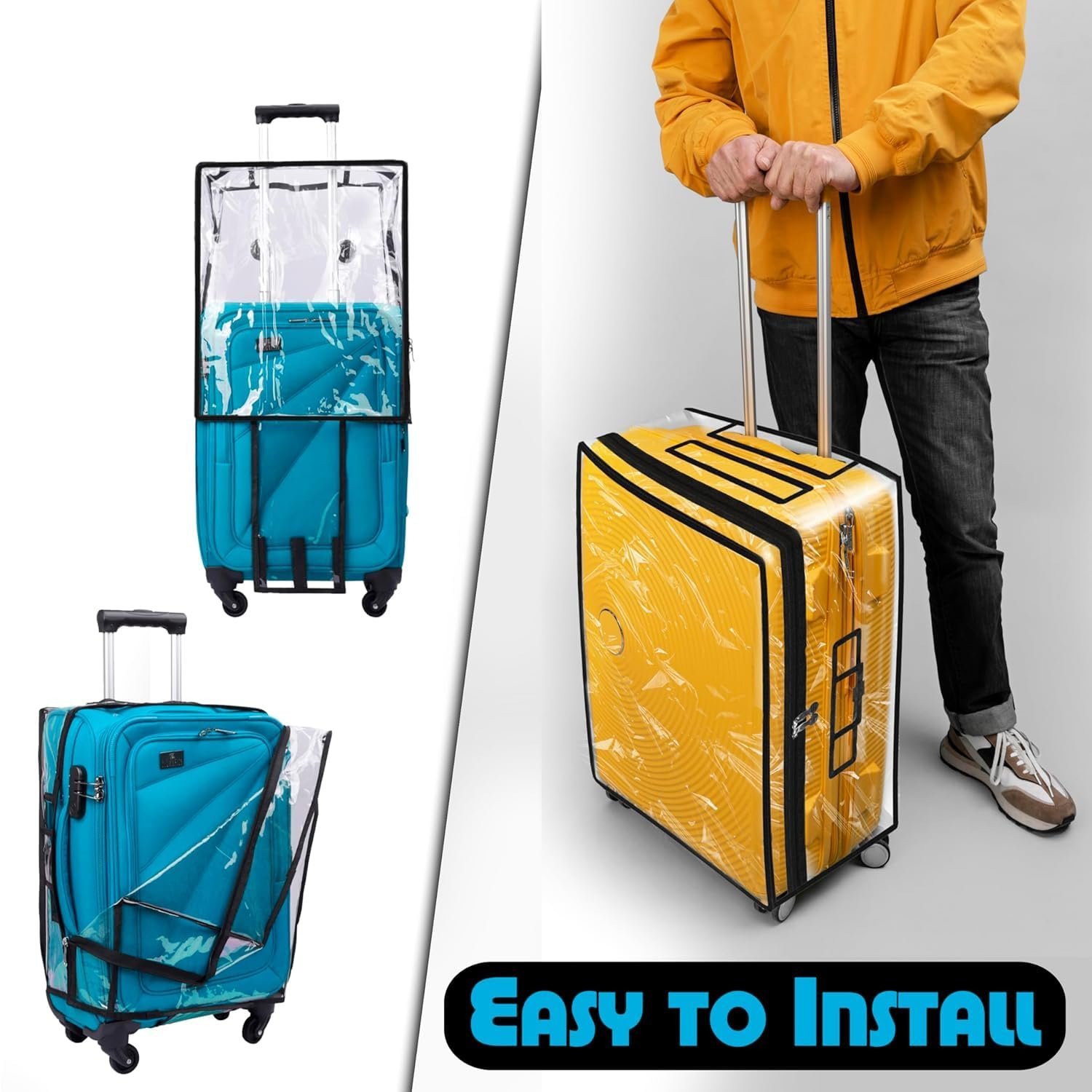 PVC Zippered Clear PVC Suitcase Covers Protectors, Soft Side Waterproof Dustproof 8 Spinner Wheel Suitcase Covers Case for Wheeled Luggage Trolley Protective Covers (Small) - Image 7