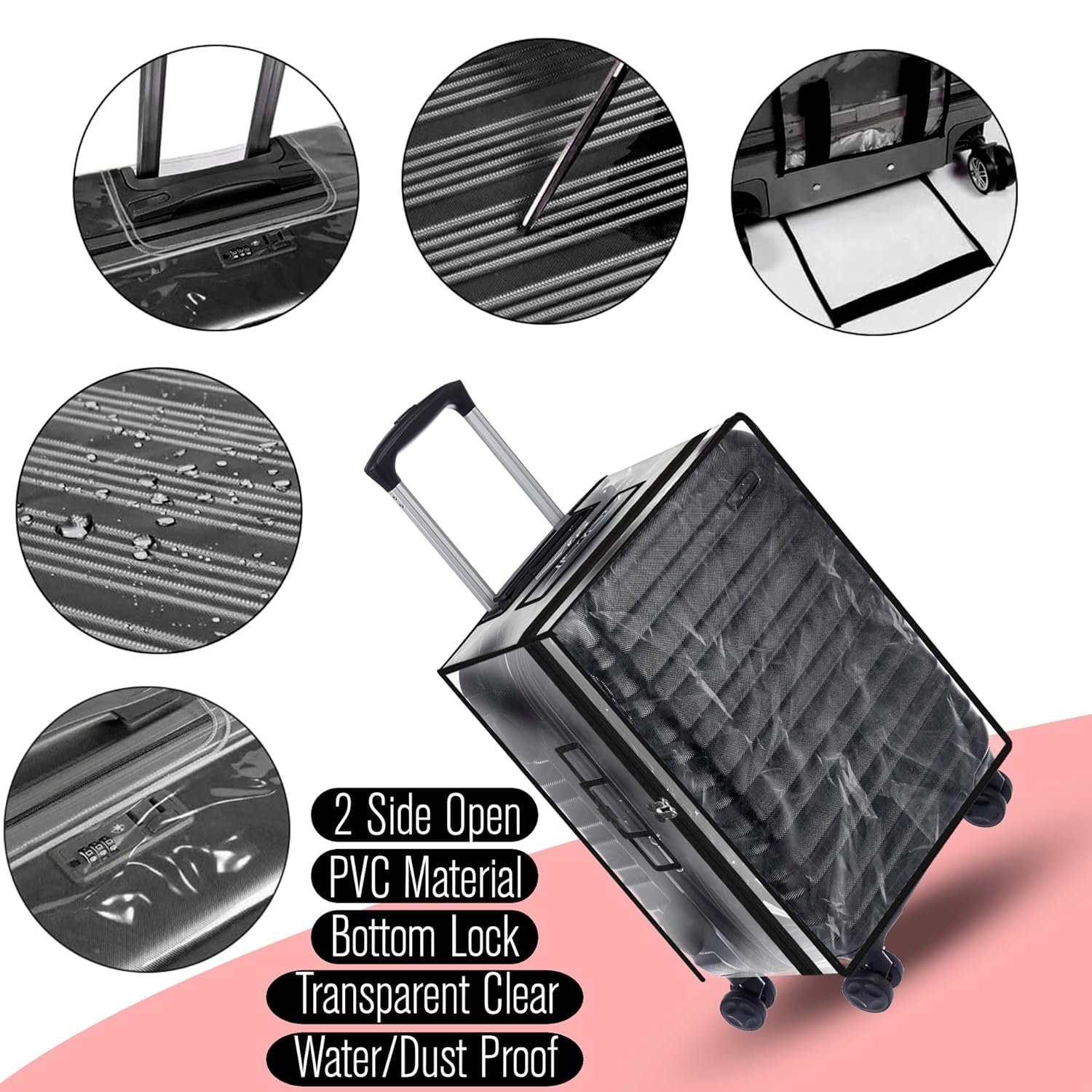 PVC Zippered Clear PVC Suitcase Covers Protectors, Soft Side Waterproof Dustproof 8 Spinner Wheel Suitcase Covers Case for Wheeled Luggage Trolley Protective Covers (Small) - Image 8
