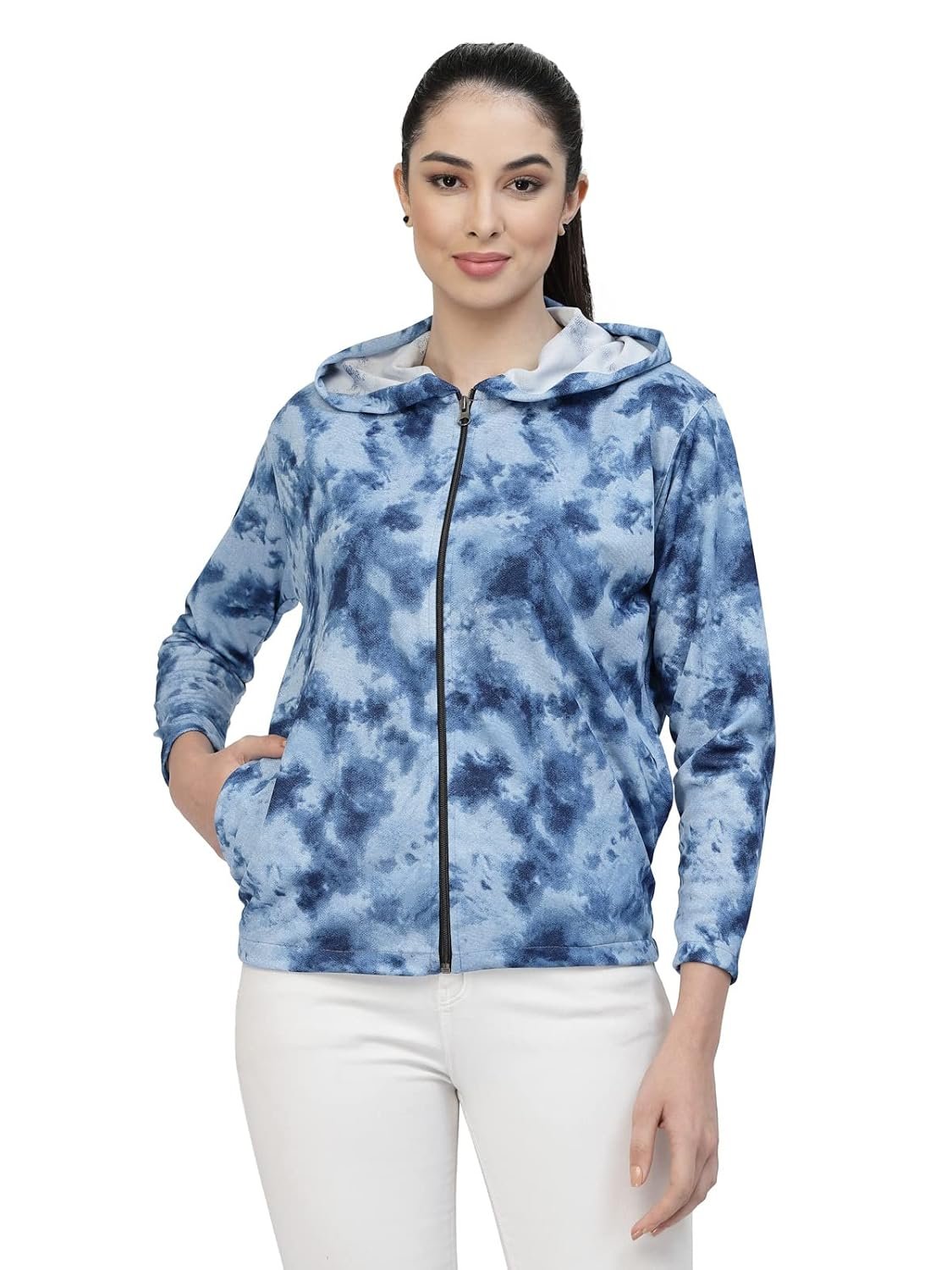 UZARUS Women's Standard Length Polyester Hooded Sports Gym Training Jacket