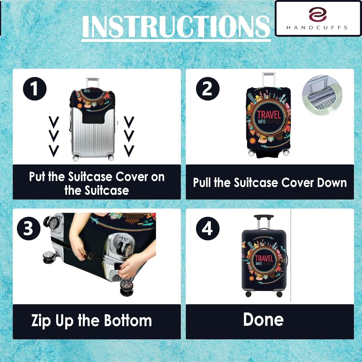 Handcuffs Luggage Cover Trolley Travel Covers, Washable Dust Proof Anti-Scratch Suitcase Protector (Blue, L (27"-30")) - Image 7