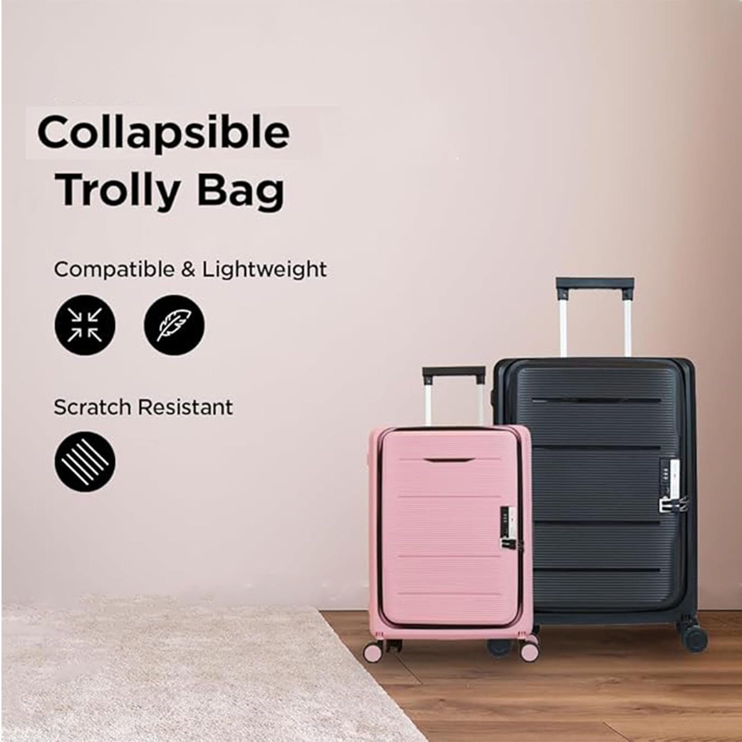Heart Home Luggage Bag | Trolley Bags for Travel | Collapsible Luggage Bag | Travelling Bag | Trolley Bags for Suitcase | Lightweight Luggage Bag | 20 Inch | Black - Image 2