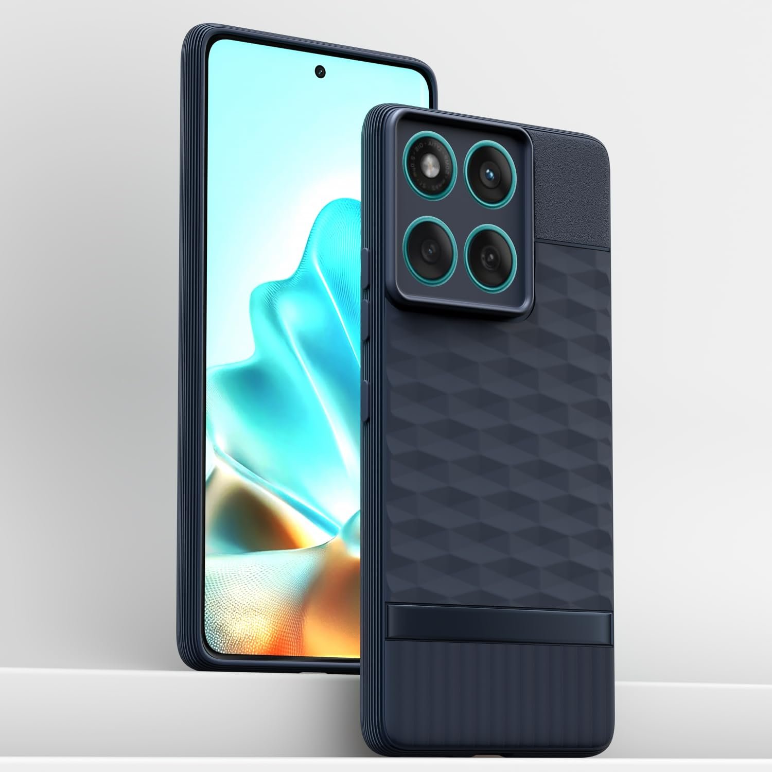 Pikkme Back Cover for Motorola Moto Edge 60 5G / Motorola Moto Edge 60 Fusion 5G Camera Protection 3D Hexa Cube Design Silicone Protective Bumper Case (Blue) - Image 2