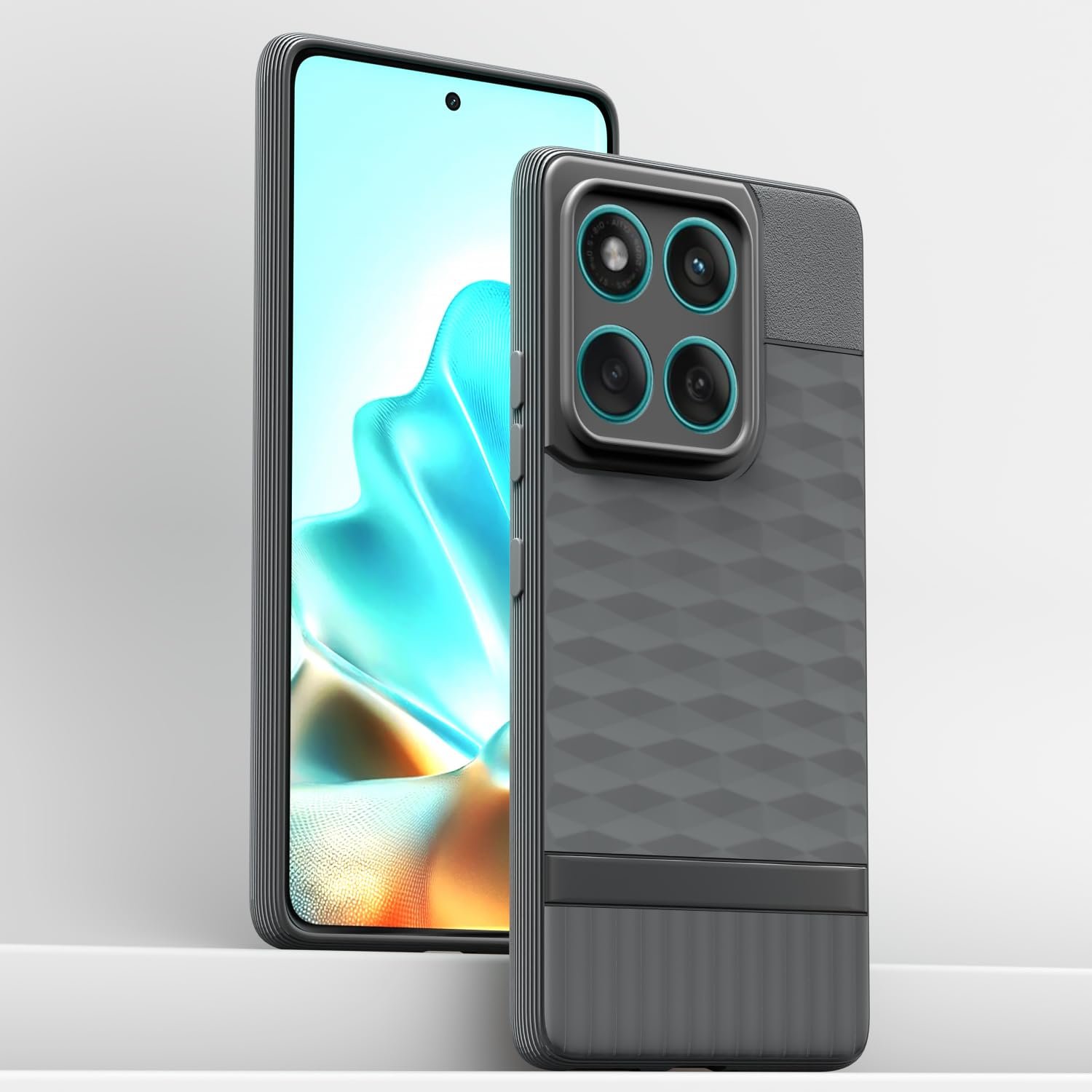 Pikkme Back Cover for Motorola Moto Edge 60 5G / Motorola Moto Edge 60 Fusion 5G Soft Grip 3D Hexa Cube Texture Silicone Bumper Case (Grey) - Image 2