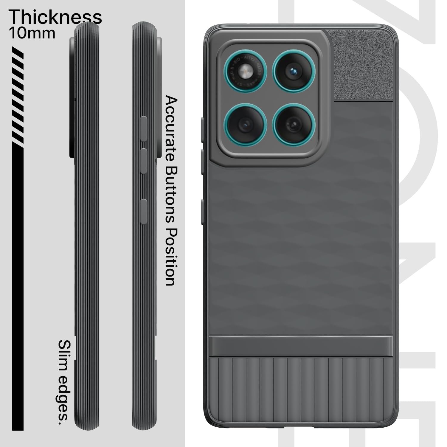 Pikkme Back Cover for Motorola Moto Edge 60 5G / Motorola Moto Edge 60 Fusion 5G Soft Grip 3D Hexa Cube Texture Silicone Bumper Case (Grey) - Image 3