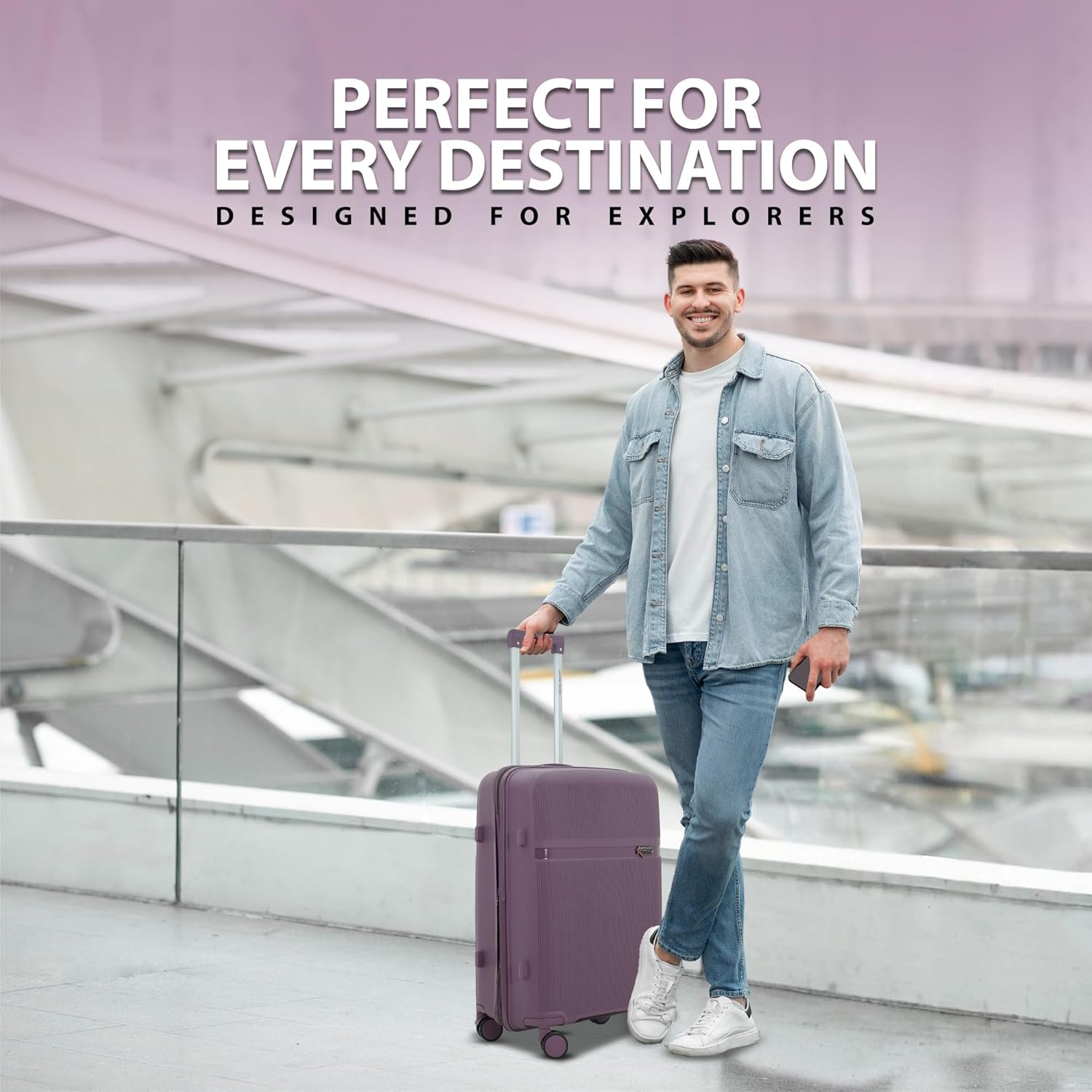 AMERICAN TRAVELLER Touris Fly Luggage Trolley Bag | Suitcase for Travel | Lightweight | Durable Polypropylene Hard Shell | 360° Spinner Wheels | TSA-Type Lock (28, Purple) - Image 4