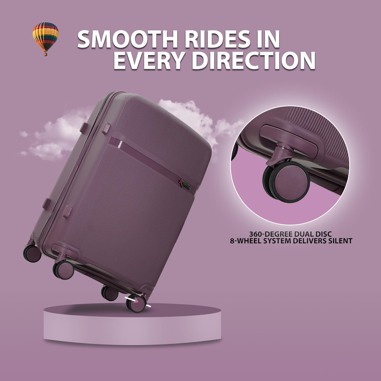 AMERICAN TRAVELLER Touris Fly Luggage Trolley Bag | Suitcase for Travel | Lightweight | Durable Polypropylene Hard Shell | 360° Spinner Wheels | TSA-Type Lock (28, Purple) - Image 5