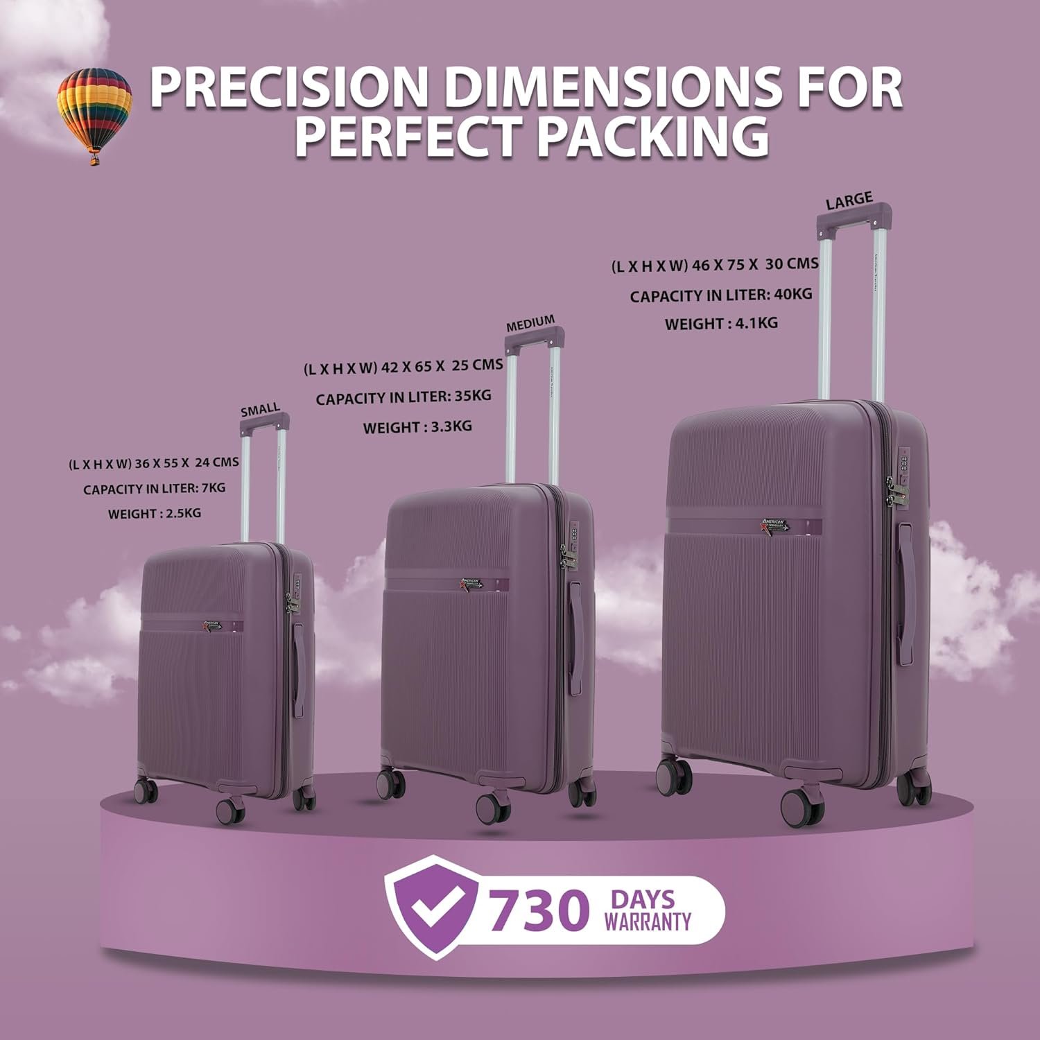 AMERICAN TRAVELLER Touris Fly Luggage Trolley Bag | Suitcase for Travel | Lightweight | Durable Polypropylene Hard Shell | 360° Spinner Wheels | TSA-Type Lock (28, Purple) - Image 9