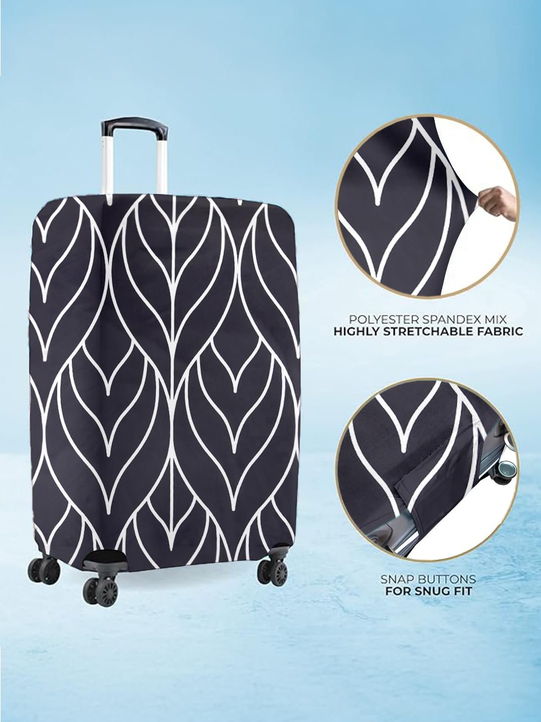 Cortina Abstract Design Travel Suitcase Protective Cover|Medium|Fits 22"-26" Luggage|Eco-Friendly|Polyester-Spandex|65cm (24 inch)|Luggage Protectors|Anti Scratch|Pack of 1|Black 1 - Image 6