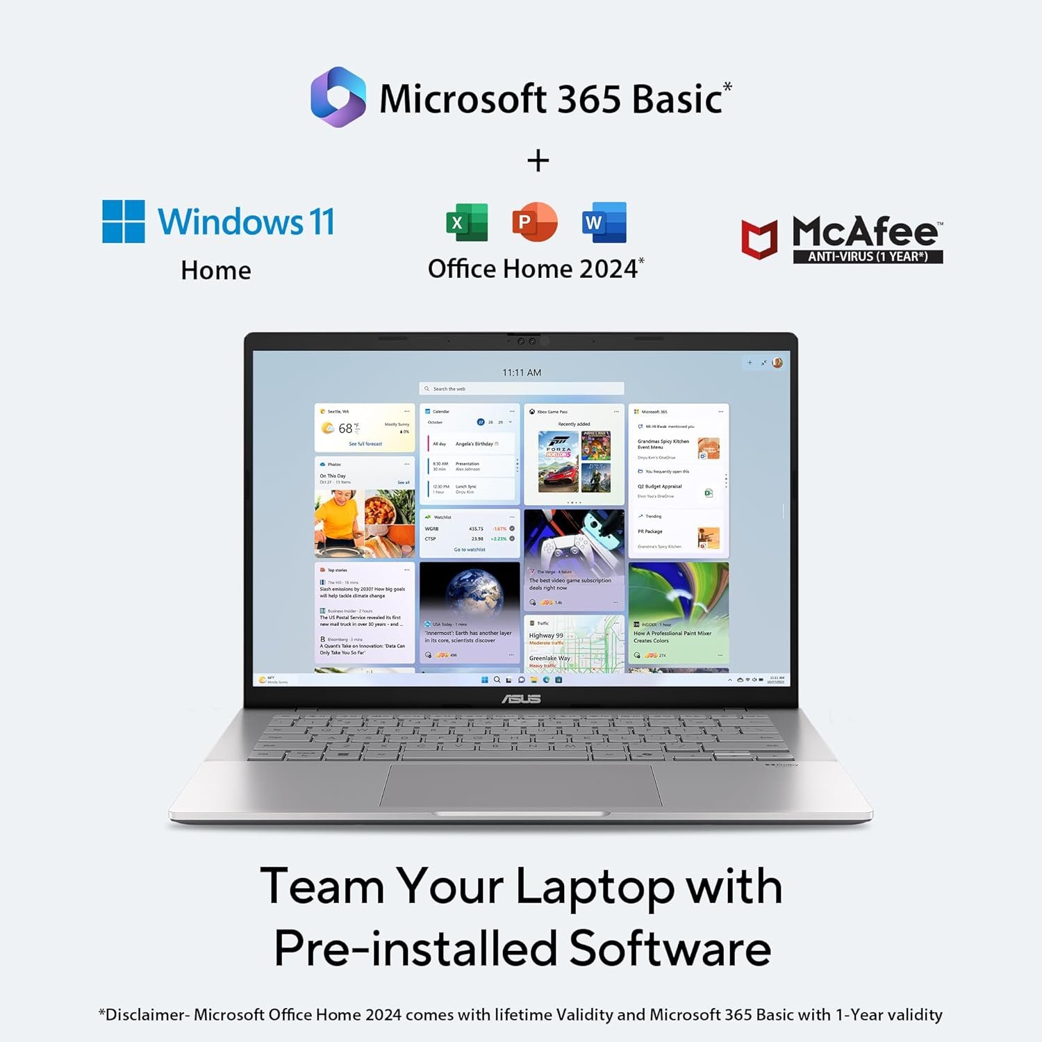 ASUS Vivobook S14, Smartchoice, AMD Ryzen AI 5 330, 16GB RAM, 512GB SSD,FHD+ 14", Win11, Office 2024,M365 Basic (1Year),Cool Silver, 1.4Kg, M3407KA-SF2501WS, 50 TOPS, Metallic Design Copilot AI Laptop - Image 8