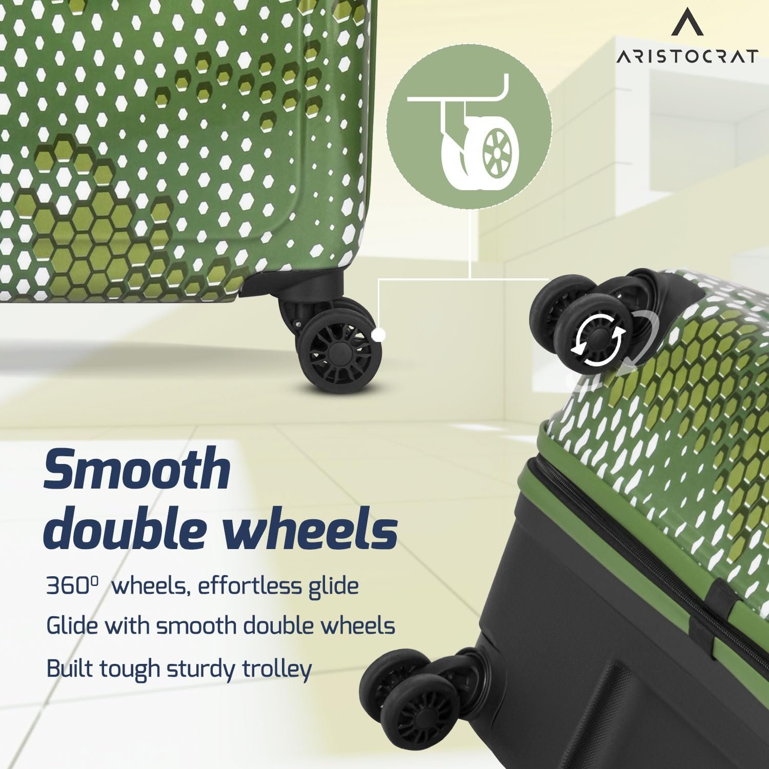 Aristocrat Combat Check-in Trolley Bag, 73 Cm Large Hardside Luggage | 8 Wheels, Combination Lock | Polycarbonate | 5 Year International Warranty | Green - Image 3