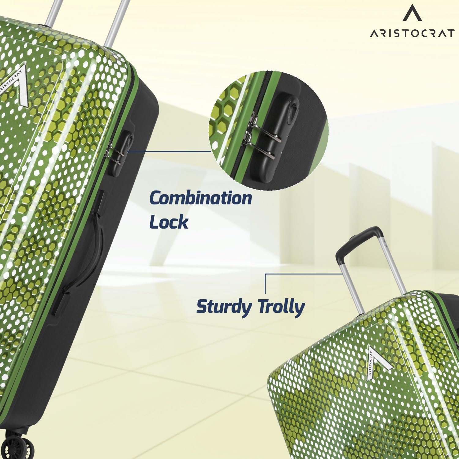Aristocrat Combat Check-in Trolley Bag, 73 Cm Large Hardside Luggage | 8 Wheels, Combination Lock | Polycarbonate | 5 Year International Warranty | Green - Image 4