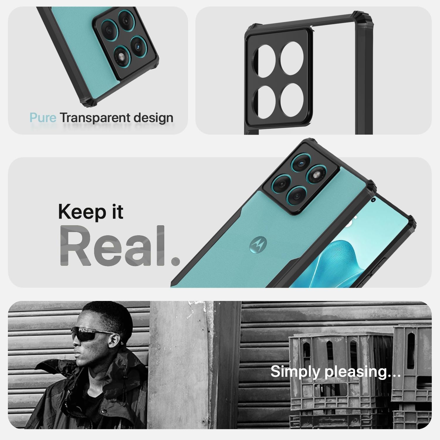 Moto Edge 60 Fusion 5G Back Cover Case | Ultra Hyrbid | Full Camera Protection | Raised Edge | Crystal Clear Transparent Bumper Case (Black) - Image 2