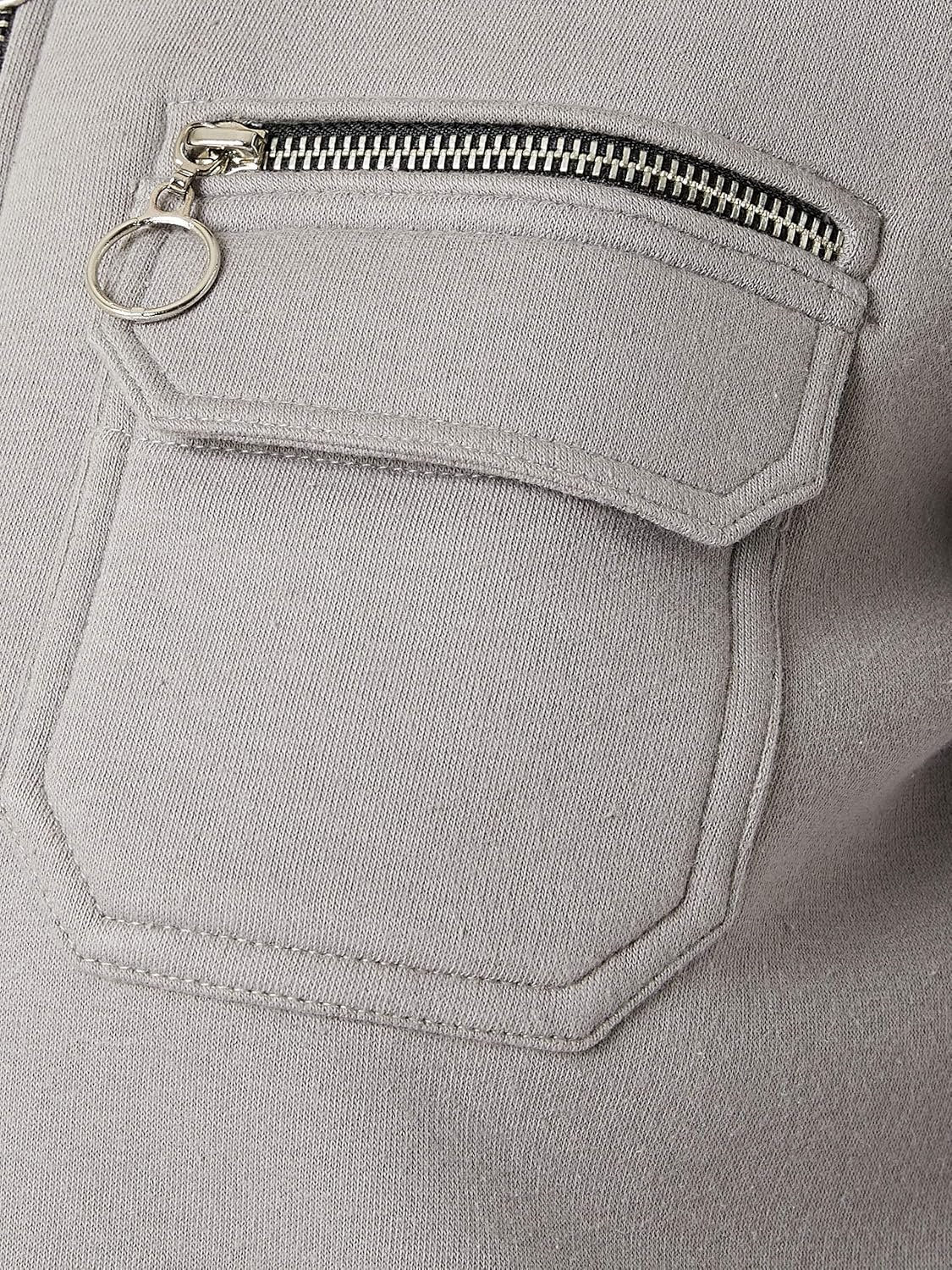 Miss Chase Women's Grey Collared Full Sleeves Solid Bomber Cropped Jacket - Image 6