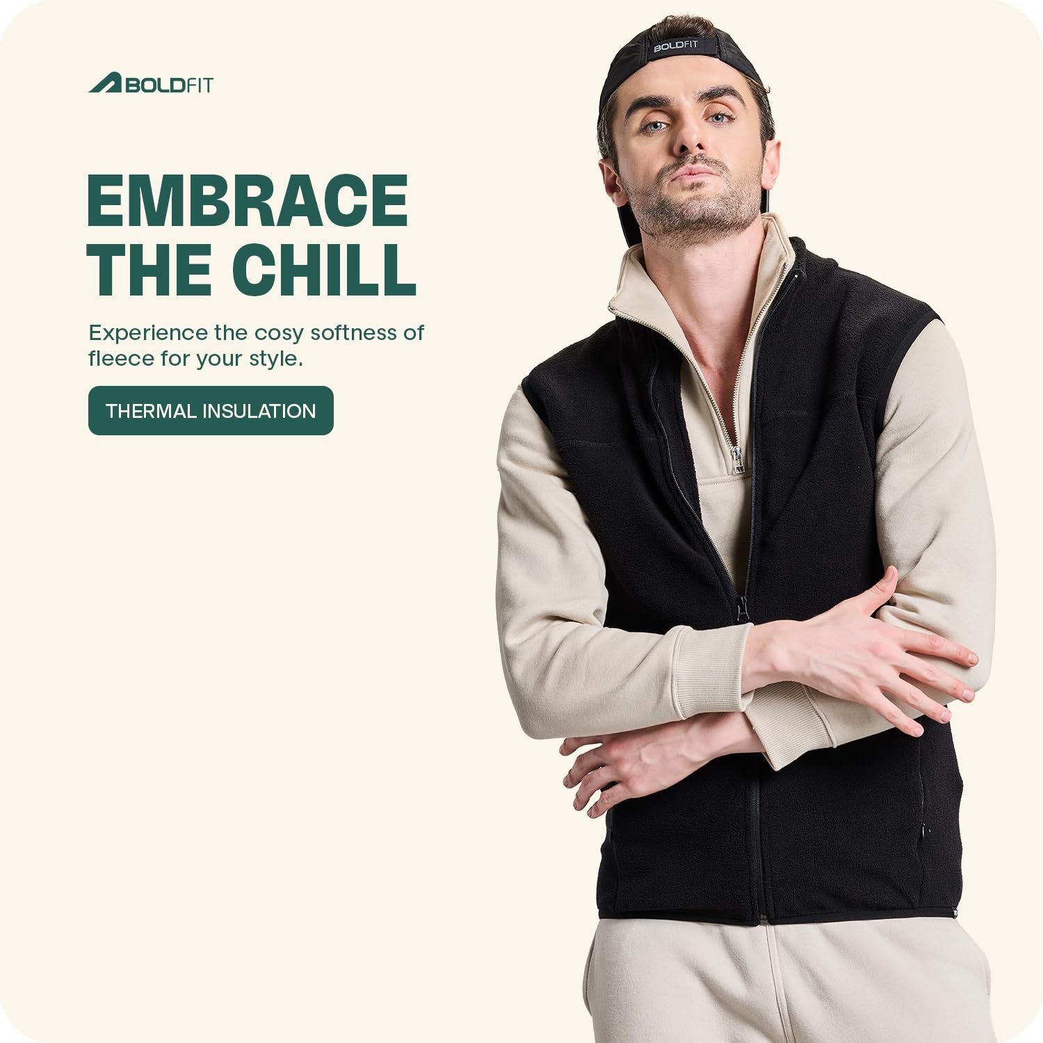 Boldfit Sleeveless Full Zipper Jacket For Men & Boys High Neck Fleece Winter Jackets For Men Thermal Insulation Mens Jacket Anti Pilling Winter Wear For Men Sleeveless Winter Jacket For Men Black - Image 3