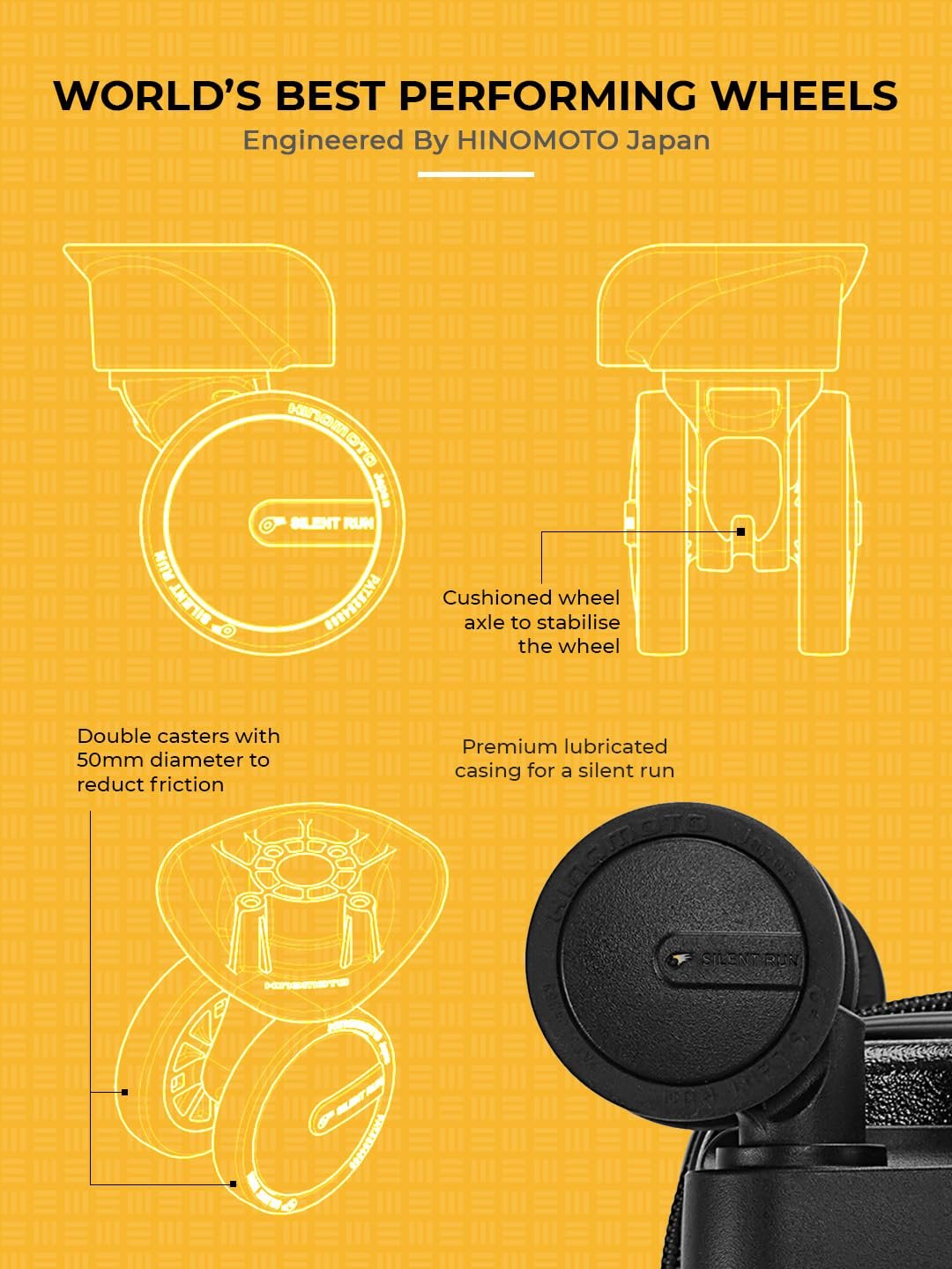 EUME Classic Check-in Trolley Bags for Travel Medium Size 65 Cm, Charcoal Black | Polycarbonate (PC) 8 Hinomoto Wheels Suitcase | Travel Bags for Luggage Trolley - Image 2