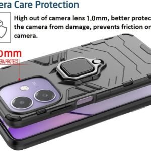 FITSMART Protective Rugged Hybrid Robot Armor Hard Back Cover with Ring Kickstand Case for Oppo A5 Pro 5G – Black