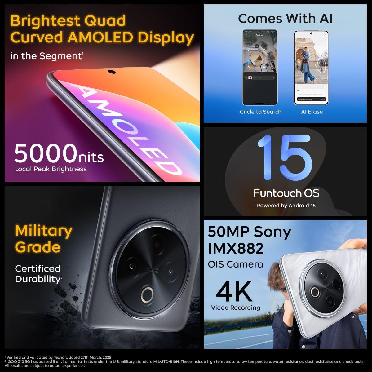 iQOO Z10 5G (Silver, 8GB RAM, 128GB Stroage) | India's Biggest Ever 7300 mAh Battery | Snapdragon 7s Gen 3 Processor | Brightest Quad Curved AMOLED Display in The Segment - Image 3