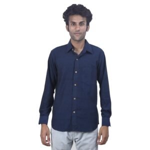 Tribes India Handmade Mens’ Cotton Navy Blue Full Length Shirt (Size : L) (1STXMENMP01276-8)