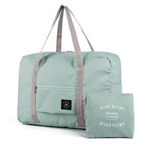 Travel Foldable Nylon Duffle Tote Bag – Portable Waterproof Lightweight Carry On Luggage Sport Folding Duffle Bag Weekender Overnight Gym Sports Bag for Women Girl, Mint Green