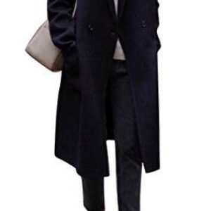 Patakadevi Women’s Long Wool Coat Winter Stand Collar Single Breasted Jacket P Black | Daily Outings Travel Work | Warm Woolen Long Outerwear Elegant Black Coat for Women
