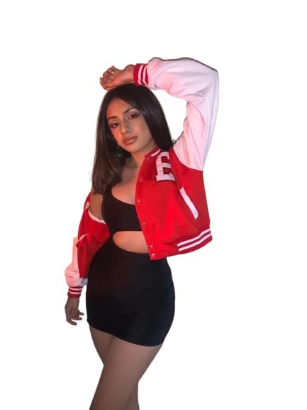 Varsity Jacket for Women| Casual Wear Crop Half Sleeve Red & White Jacket (Size S,XXL)