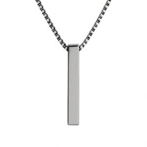 THE MEN THING THE ULTRA SLEEK (T) – Pure Titanium Steel Ultra Polished 3D Silver Cuboid Vertical Bar Pendant with 24inch Round Box Chain for Men & Boys