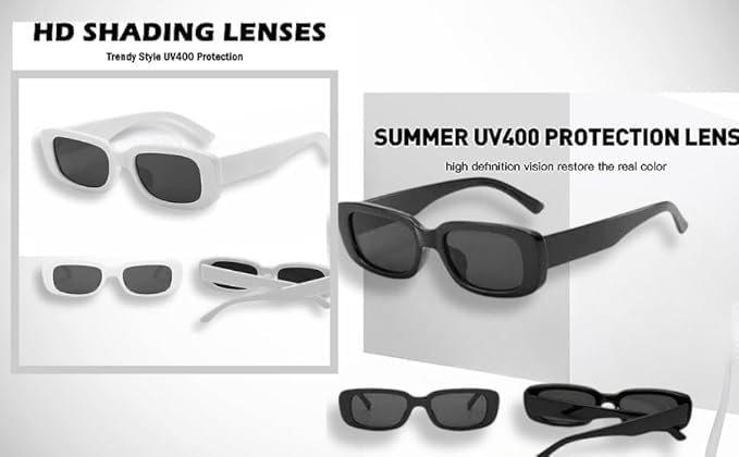 Unisex Retro, Cateye, Rectangle Sunglasses For Women And Men | Stylish Classic Shades Black, Clear, Green, White | Latest Branded Combo Offer Pack UV400 Protection Fashion Glasses With Box #1378 - Image 5