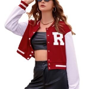 Full Sleev Bomber Jacket for Woman (Red & White)