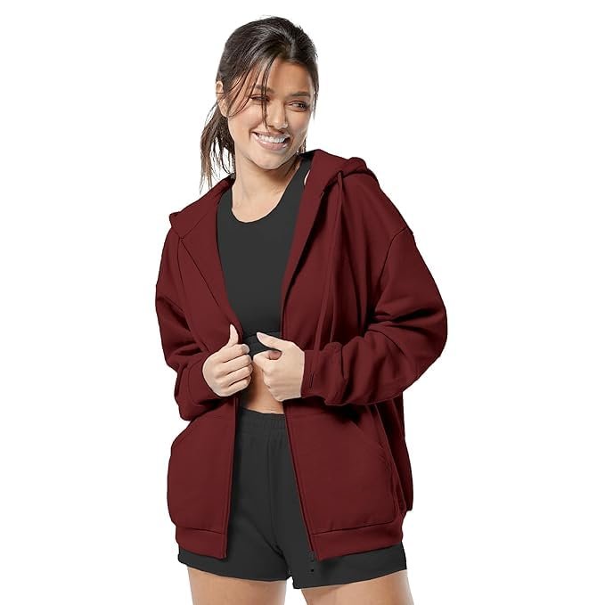 Solid Hooded Neck Long Sleeves Zip-up Jacket For Women's (IN, Alpha, 2XL, Regular, MAROON) - Image 3