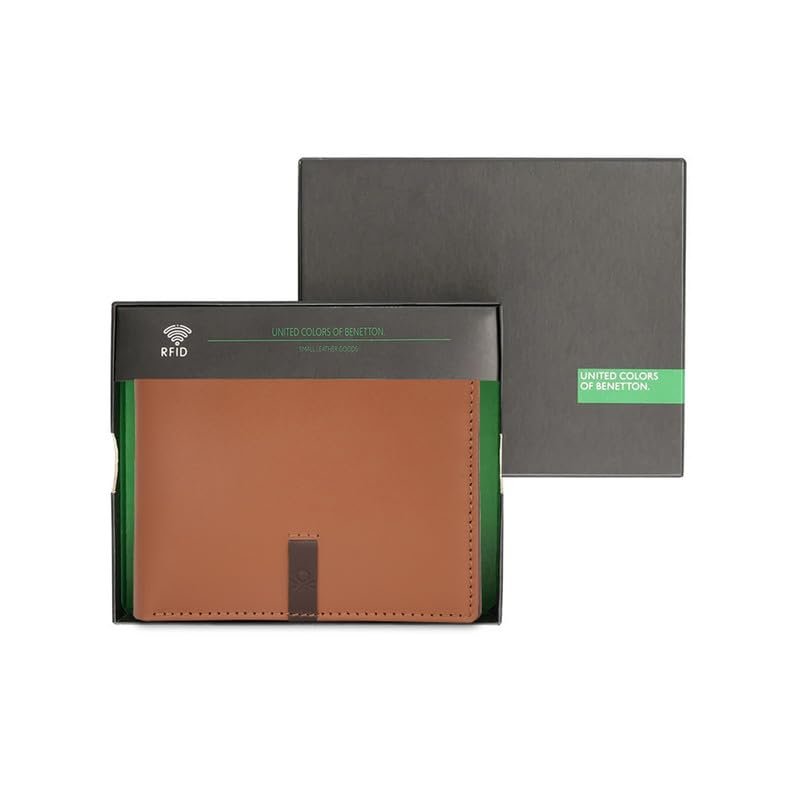 UNITED COLORS OF BENETTON Men RFID Protected Derwent Slimfold Wallet - Tan+Brown, No. of Card Slot: 8 | Tape Inlayed Slimfold Wallet with Side Closure | Leather - Image 8