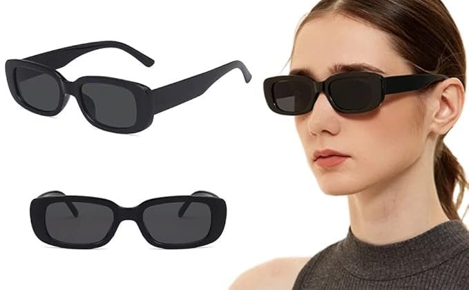 Unisex Retro, Cateye, Rectangle Sunglasses For Women And Men | Stylish Classic Shades Black, Clear, Green, White | Latest Branded Combo Offer Pack UV400 Protection Fashion Glasses With Box #1378 - Image 2