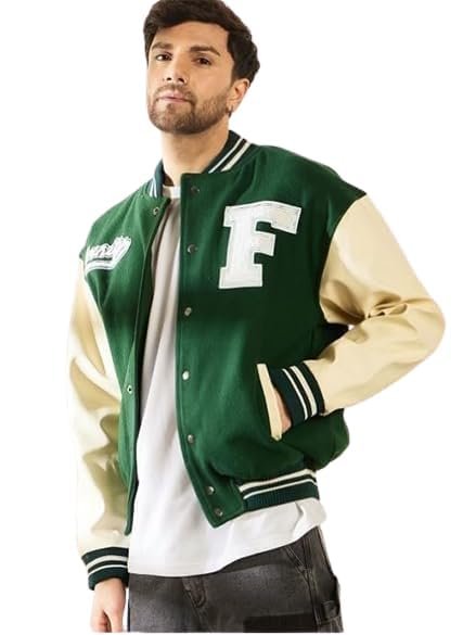 Men's varsity jacket for winter wear full sleeves casual jacket letterman cotton fleece