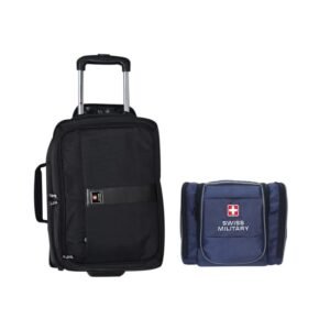 Swiss Military Travel Combo of (LTB5_TB3) 23L Laptop Trolley Briefcase Cum Backpack with Rain Cover & 5L Water-Resistant Utility Toiletry Bag, Soft Laptop Overnighter Luggage, Travel & Office Use