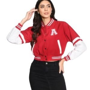 A Letter Cropped Jacket With Button Closure and Long Sleeves for Women