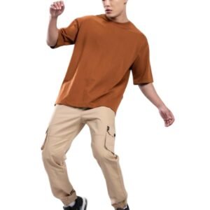 furrr Oversized Baggy Fit Drop Shoulder Half Sleeves Round Neck Solid Pure 100% Cotton T-Shirt for Men