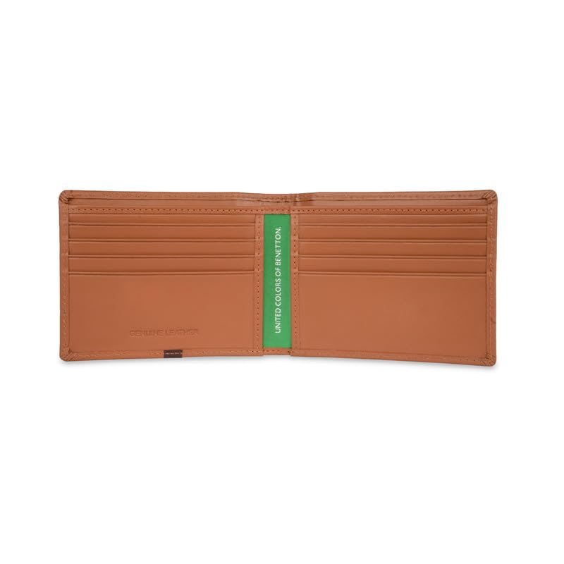 UNITED COLORS OF BENETTON Men RFID Protected Derwent Slimfold Wallet - Tan+Brown, No. of Card Slot: 8 | Tape Inlayed Slimfold Wallet with Side Closure | Leather - Image 5