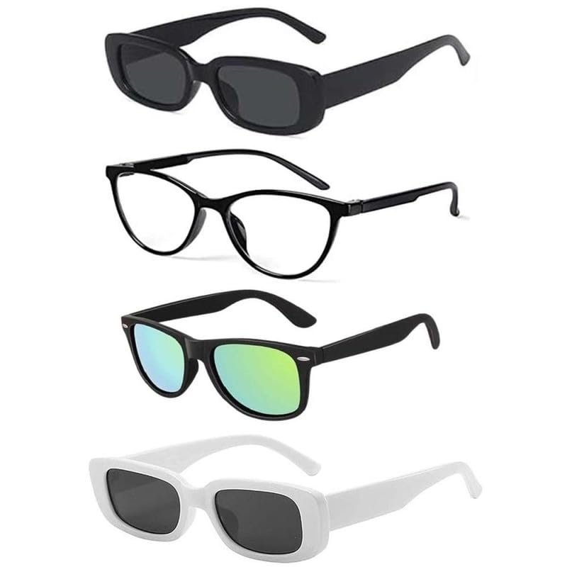 Unisex Retro, Cateye, Rectangle Sunglasses For Women And Men | Stylish Classic Shades Black, Clear, Green, White | Latest Branded Combo Offer Pack UV400 Protection Fashion Glasses With Box #1378