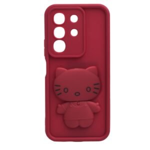 Peeperly Back Cover Case for Vivo T4x 5G/ iQoo Z10x 5G Scratch Resistant Anti-Slip TPU Shockproof Protective Durable Meow Makeup Mirror Case for Girls & Women(Red)